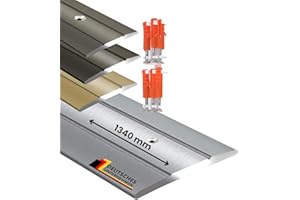 FLOORDIREKT Metal Transition Strip Profile | Aluminium Flooring Strip for Parquet, Laminate, PVC, Cork | C-Shape | Pre-Drilled or Self-Adhesive (Width: 36 mm | Length: 134 cm, Silver | Pre-Drilled