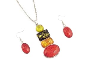 JinYu Juego de collar y pendientes de ámbar multicolor para mujeres y niñas