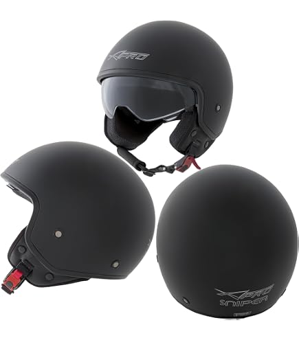 Casco Moto Jet Cafe Racer Omologato ECE 22-05, Verde Opaco, Con Visiera Parasole, Taglia XS (53-54 Cm)