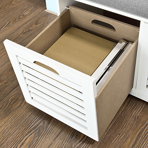 SoBuy® moderne Schuhtruhe,Sitzkommode mit 2 Körben,Sitzbank, Schuhschrank mit Sitzkissen,Spieltruhe, FSR23-K-W - 6