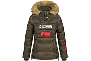 Geographical Norway BELANCOLIE Lady - Parka Chaude Femme - Manteau Epais Capuche Fausse Fourrure - Blouson Coupe Vent Hiver - Doudoune Courte Doublure Chaud - Cadeau Femmes