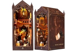 FOREVERUP DIY Book Nook Kit, DIY Miniature Dollhouse Booknook Kit, DIY Casa Libros de Madera,Rompecabezas de Madera 3D con Sensor de luz LED, Mini Casa de Muñecas Creatividad Regalo para Adultos Adolescentes