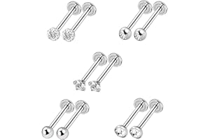 Zeayebsr 5 Styles 16 Gauge inless Steel Nose Studs Tragus Bars Labret Bars Cryl Ball Labret Body Piercing 5 Pairs
