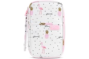 Dizdvizd Portefeuilles Passeport avec Anti-vol RFID Blocking, Imperméable Pochette Organisateur de Voyage - Flamingo