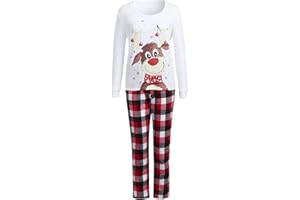 Generisch Weihnachtspyjama Familie Set Kuschelig Matching Pyjamas Couple Lang Partner Baumwolle Christmas Pyjama Weihnachts Schlafanzug Cute Paare Weihnachts Pyjama Familien Outfit Set