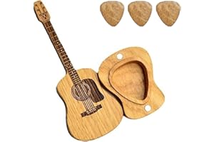 FZKUN Soporte Para Caja De Púas De Guitarra Con 3 Púas De Madera Y Soporte - Caja Colectora De Púas De Madera Grabada Púas Clásicas Triangulares Para Guitarra Bajo Ukulele