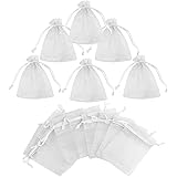 Gudotra 100 Pezzi Sacchetti Organza Bianco Sacchetti Bomboniere Bustine Portaconfetti per Matrimonio Compleanno Comunione Reg
