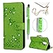 Produktbild A6 Plus 2018 Hülle Case, Filp PU Leder Wallet Handyhülle Flipcase : Bookstyle Blumen Schmetterling Mit Diamanten Tasche Schutzhülle für Samsung Galaxy A6 Plus 2018 in Grün + Stöpsel + Stylus