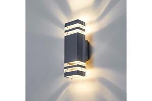 CELAVY Outdoor Wall Lights Mains Powered Outside Up Down Lights, IP65 Waterproof LED Porch Front Door Light, Square GU10 External Modern Lighting Exterior Electric Sconce Lamp for House, Grey