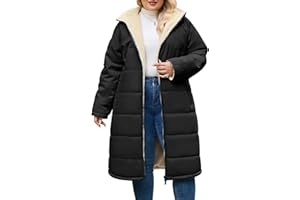 CMTOP Winter Coats for Women UK Warm Plus Size Long Coat, Double Faced Long Jackets Windproof Fleece Quilted Jacket, Hooded Parka Thick Fuffly Thermal Outerwear Overcoat with Pockets