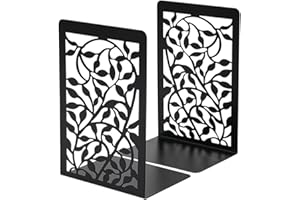 AUTUUCKEE Book Ends For Shelves,Decorative Books,Book Ends Quirky,Library Book Dividers,Black Metal Heavy-Duty Bookends With Floral Pattern For Shelves, Office, Library, Home And School(SIZE:3.54x6.89x4.72inch)