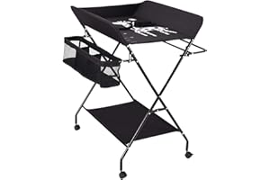 HarBin-Star Table à langer pour bébé - Avec ceinture de sécurité et compartiments de rangement - Avec roulettes - Noir