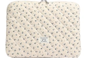 CHAMAIR Puffy Laptop Sleeve 13 Inch Cute Case Floral Quilted Notebook Cover Aesthetic Macbook Case 13'' 12'' (Blue 13in)