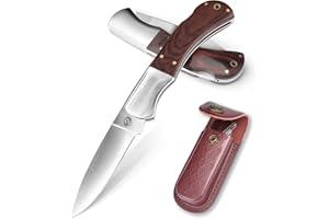 DRACHENADER Navaja de Apertura con Dos Manos, Navaja Plegable con Cierre Back Lock, Cumple con la Ley 42a, Acero 440C, Mango de Madera, Ideal para Camping y Senderismo