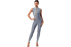 Freebily Body Danza Donna Senza Maniche Tuta Intera da Pattinaggio Artistico Balletto Leotards Body Danza Classica Moderna Costume da Ballo Latino Americano Dancewear