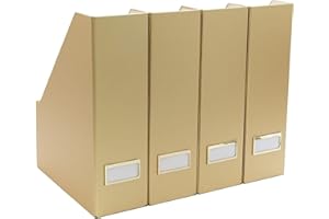 Blu Monaco Faltbarer Goldmagazin-Aktenhalter mit Gold-Etikettenhalter - 4er-Karton-Magazinhalter-Schachteln - Gold-Schreibtisch-Zubehör