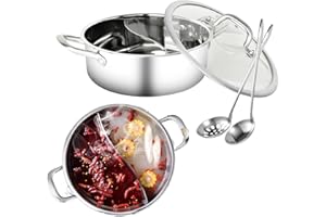 MOVKZACV Hot Pot Cooker, Mandarin Duck Pot, S-Type Stainless Steel Hot Pot With Lid and 2 Ladles, Yin Yang Hot Pot with Divider for Induction Cooktop Gas Stove