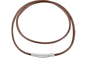 FindChic Collana uomo e donna in pelle intrecciata, collana caucciù 2/3 mm, con chiusura rotante o pulsante in acciaio inossidabile, colore nero/marrone, 41-76 cm confezione reagalo