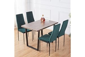 ‎GOLDFAN GOLDFAN Esstisch mit 4 Stühlen Tisch Holz mit Metall Tischbeine und Samt Esstischstühle Geeignet für Esszimmer,Wohnzimmer,Büros(Holz+Grün)