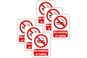 No Smoking or Vaping Vinyl Signs, 75mm x 100mm, Self-Adhesive Stickers, Waterproof, Indoor/Outdoor Use, Safety Warning Sign, C&J Goods (No smoking and vaping, 6 Pack)