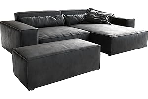 DELIFE Eckcouch Sirpio XL Lederimitat Vintage Anthrazit 270x170 Recamiere variabel Hocker