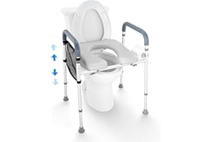 VEVOR Podwyższona deska sedesowa, 7-pozycyjna regulacja wysokości 49 cm - 64 cm, nośność 158 kg, z wygodną wyściełaną aluminiową ramą, uniwersalny stojak na deskę sedesową, dla osób starszych, osób