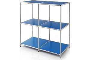 Floordirekt hylla, metallhylla, skänk, – blå, krom, 80 x 80 B x 40 T cm – modulärt plug-in system i modern design, metallhyll