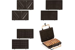 CREATE/STONE STUDIO/Sandwichera-Grill y gofrera doble negro / 3 placas intercambiables: Grill, Gofre y Sandwich, antiadherente, apertura 100º, 2 rebanadas, autoapagado, retro, 800W