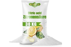 ZIVELA 30 kg d'acide citrique en poudre de qualité alimentaire | Remède maison pour la cuisine et la maison | 30 kg d'acide citrique 100 % pur | Acide citrique E330 (25 kg + 5 kg)