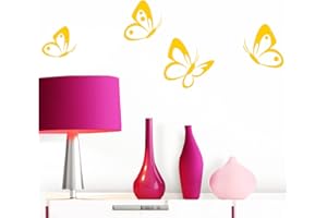 Grandora Wandtattoo 4er Set Schmetterlinge I gelb 8-10 cm I Baby Kinderzimmer selbstklebend Wand Aufkleber Wandaufkleber Wandsticker Sticker W697