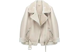 DGKaxiyaHM Women's Winter Lined Aviator Coat Faux Leather Warm Moto Biker Coat Jacket Regular Fit Outerwear with Belt