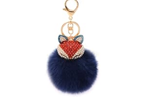 VALICLUD Boule de Fourrure de Lapin Pom Pom Porte-Clés Perle Strass Tête de Renard Clouté Porte-Clés Faux Duveteux Sac Voiture Charme Pendentif pour Les Femmes Filles
