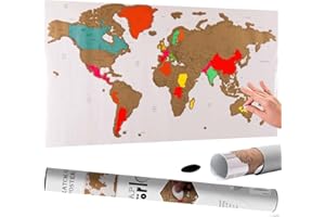 BAKAJI Poster Mappamondo da Grattare Cartina Geografica Mappa del Mondo Scratch Off Dimensione 60 x 40 cm da Parete Muro Design Moderno Custodia Cilindro e Lima Idea Regalo (Bianco)