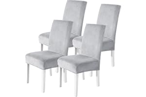 CYCMACO Housses De Chaise De Salle À Manger 4 Pièces, Housse De Chaise en Velours, Housses De Chaise De Salle À Manger, Housse Chaise Extensible, Housse De Chaises Matelassée, Gris Argenté