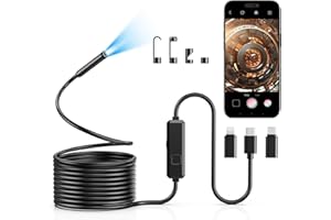 Vorth Endoscope Inspection Camera, 1920P HD Borescope with 8 LED Lights, 5M Semi-Rigid Snake Inspection camera, IP67 Waterproof Drain Pipe Borescope Mens Gadgets for iOS and Android