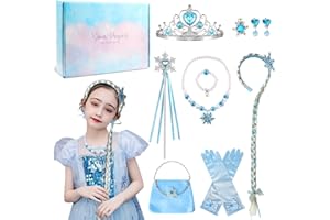 COYBTO Principessa Dress Up Accessori,Accessori Principessa Elsa con Parrucca Corona Bacchetta,Elsa Regali per Ragazze Bambina per Carnevale Halloween Cosplay Festa Compleanno