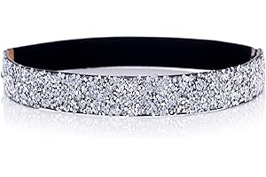 Longwu Women's Sparkle Glitter Rhinestone Belt Wide Stretchy Waist Belts Silver Elastic Belts for Women Party Dress