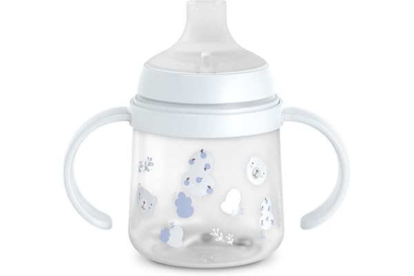 Suavinex, Biberon à Anses, Tasse Apprentissage Bébé avec Bec Souple en Silicone, Système Anti-Colique, Gourde Enfant avec Poignées, Antifuites, Passe Lave-Vaisselle, +6 Mois, 150 ml, Wild&Free Bleu