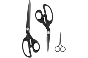 Uaugulft Set di 3 forbici da sartoria (8 pollici e 10 pollici) con lame rivestite in titanio e impugnatura comoda, forbici da cucito in acciaio inox e piccole cesoie per cicogne, colore nero