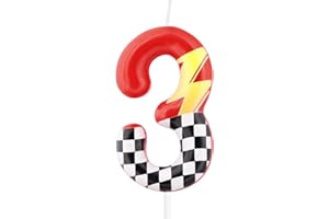 mciskin Velas de Cumpleaños Rojas Racing 3, Decoraciones de 3rd Cumpleaños para Niños, Velas Rojas con Número 3 para Pastel,Autos Anime para Decoraciones de Fiesta Temática de Autos de Carrera