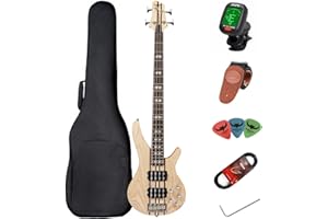 BULLFIGHTER Bajo eléctrico 4 cuerdas de tamaño completo P bass kit para principiantes negro con bolsa de concierto, correa de guitarra y cable de guitarra (4s)…