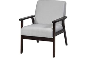 COSTWAY Nowoczesny fotel wypoczynkowy, tapicerowane krzesło do jadalni z nogami z drewna kauczukowego, fotel wypoczynkowy z oparciem i podłokietnikami, krzesło rekreacyjne do jadalni, salonu, biura,