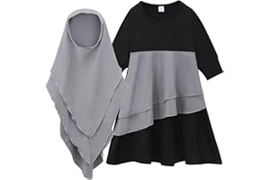 Dasongff Abaya Enfant Fille Vêtements de prière pour Enfants, Filles, Robes Musulmanes, Manches Longues Abaya avec Hijab, vêtements Islam, Ensemble de Robe de prière Jilbab Khimar Ramadan