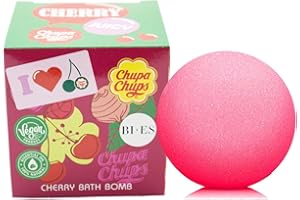 URODA Chupa Chups Fizzing Bath Bomb - Refreshing Cherry Scent, Vegan & Natural with Essential Oils (165g) - Gentle, Safe, and Fun Bath Time Treat for Adults and Children Aged 3+