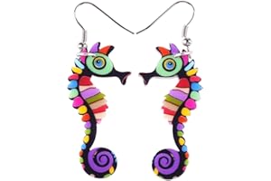 DUOWEI Cute Acrylic Seahorse Earrings Novelty Cartoon Dangle Drop Jewelry Gifts for Women Teen Girls