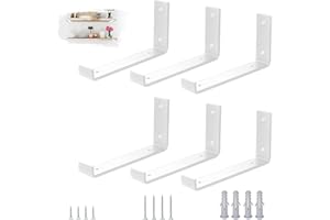 VTOPVMAX 6 Pack Heavy Duty Shelf Brackets with Lips for Scaffold Boards, 5mm Thick Steel L-Shaped Modern White Wall Supports, 9"x4" (22.5x10cm) Shelving Brackets Kit