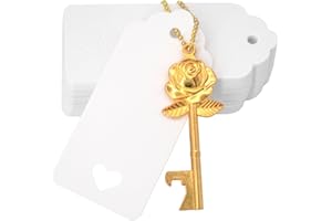 Makhry Set di 52 apribottiglie a forma di fiore a forma di rosa, vintage, per matrimonio, regalo per ospiti, souvenir, con scorta di ringraziamento e portachiavi (oro antico)