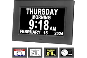 Golony Dementia Clock,Large-size Display,Digital Calendar Clock with Day and Date,12 Alarms and 5 UI Interfaces,Wired Power Supply Clocks.（7 Inch Black）