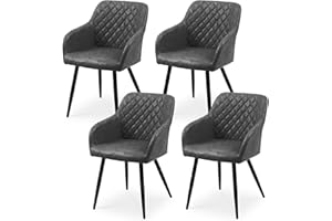 ‎CLIPOP CLIPOP Esszimmerstühle 4er Set, Küchenstuhl Kunstleder Bezug Wohnzimmerstuhl Polsterstuhl mit Armlehne Metallbeine Polstersessel Stuhl für Esszimmer Wohnzimmer Küche (4, Kunstleder Graphitgrau)