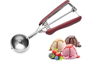 ATLIBERSWO Łyżka do lodów ze stali nierdzewnej, łyżka do lodów, łyżka do lodów, łyżka do porcjowania ciasta, idealna do lodów, kulek melonowych, klopsików, ciasta, ciasta na ciastka i ryżu (kolor winnoczerwony)
